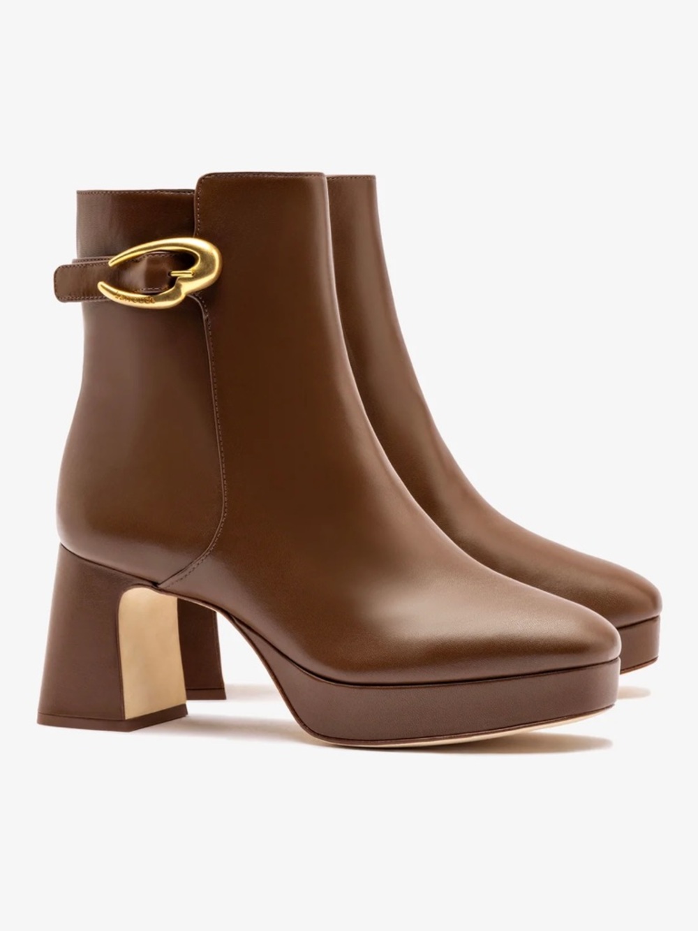 Larroude Brown Leather Block Heel Ankle Boots Size 9.5